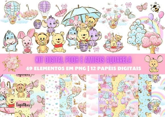 Kit Digital Pooh e Amigos Aquarela