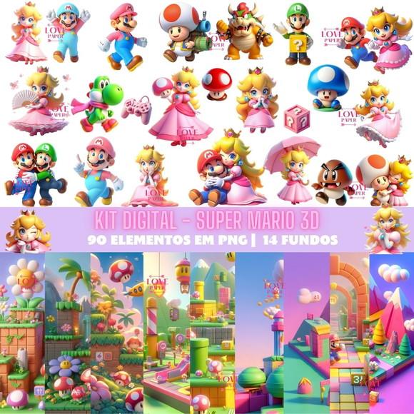 Kit Digital Super Mario e Princesa Peach 3d