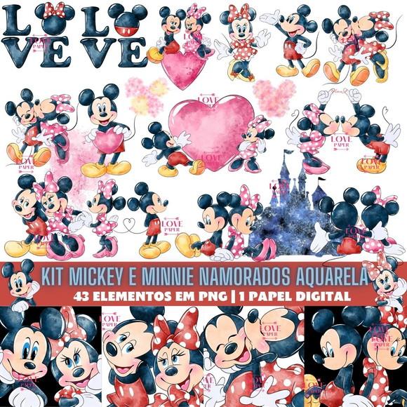 Kit Mickey e Minnie Namorados Aquarela