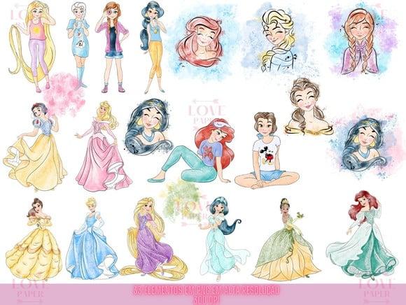 Princesas Disney Aquarela - Cliparts