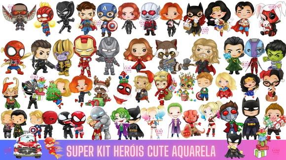 Super Kit Heróis Cute Aquarela