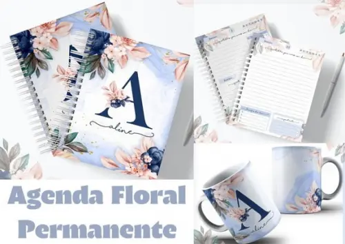 Agenda Alfabeto Floral Azul Permanente - Arquivo Digital