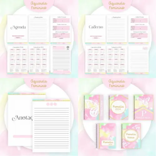 Agenda Caderno e Bloquinho Aquarela 2024 Arquivo Digital