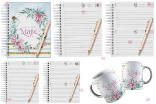 Agenda Floral Azul Gold 2024 e Permanente Arquivo Digital