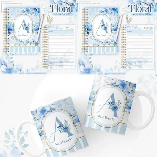 Agenda Floral Azul 2026 Arquivo Digital