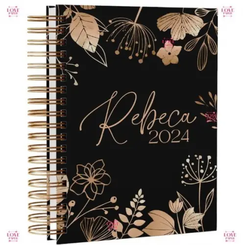 Agenda Floral Preta Permanente e Não Datada Arquivo Digital