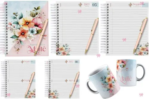 Agenda Floral Rosa e Azul 2024 e Permanente Arquivo Digital