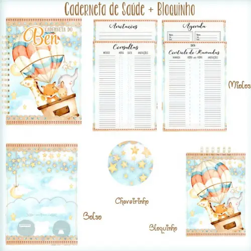 Caderneta e Livro do Bebê Animais Baloeiros Arquivo Digital