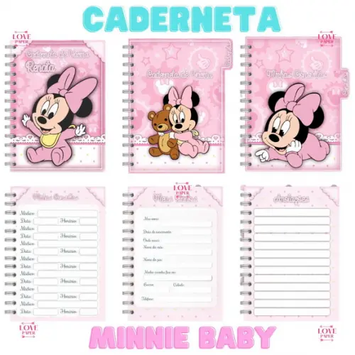 Caderneta Minnie Baby Rosa Arquivo Digital