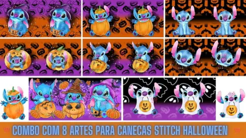 Combo 8 Artes para Caneca Stitch Halloween