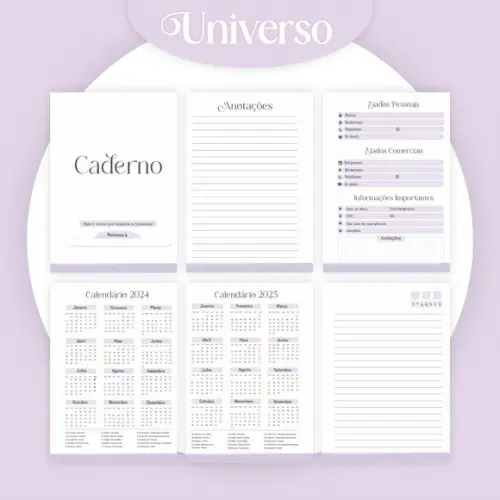 Combo Agenda Bloquinho Caderno Universo 2024 Arquivo Digital