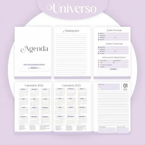 Combo Agenda Bloquinho Caderno Universo 2024 Arquivo Digital