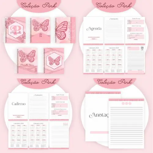 Combo Agenda Caderno Bloquinho Pink 2024 Arquivo Digital