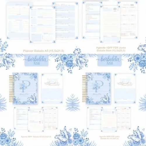 Combo Agenda e Planner Borboleta Azul 2026 Arquivo Digital