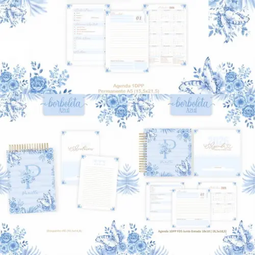 Combo Agenda e Planner Borboleta Azul 2026 Arquivo Digital