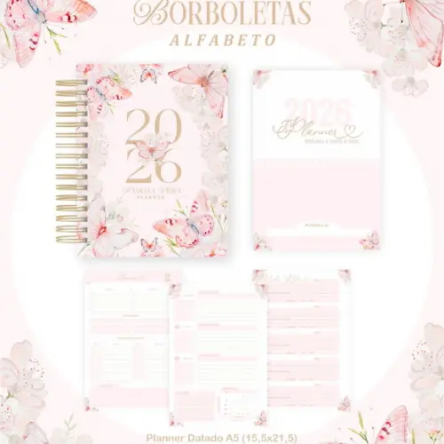 Combo Agenda e Planner Borboletas Alfabeto 2026 Arquivo