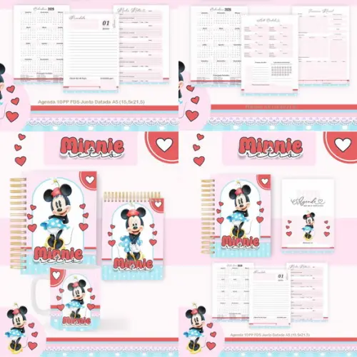 Combo Agenda e Planner Minnie Retro 2026 Arquivo Digital