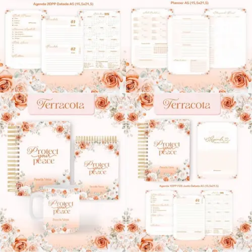 Combo Agenda e Planner Terracota 2026 Arquivo Digital