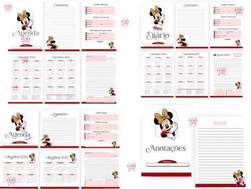 Combo Agenda Não Datada Minnie Luxo Arquivo Digital
