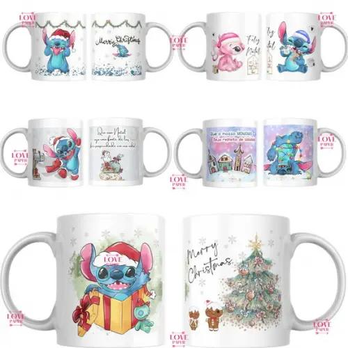 Combo Arte Caneca Camiseta e Bolinha Stitch Natal