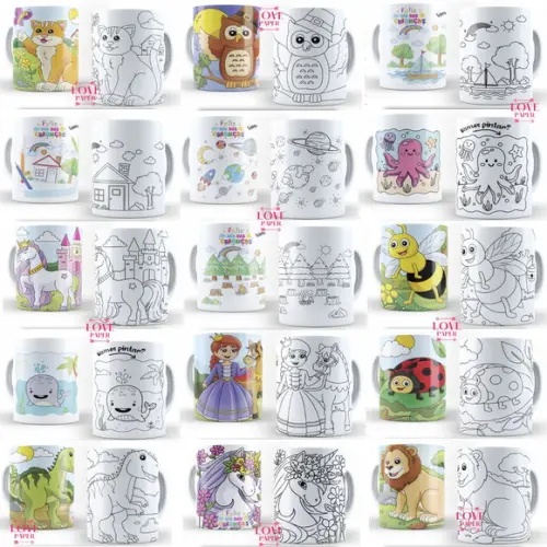 Combo Arte Caneca de Colorir Dia das Crianças
