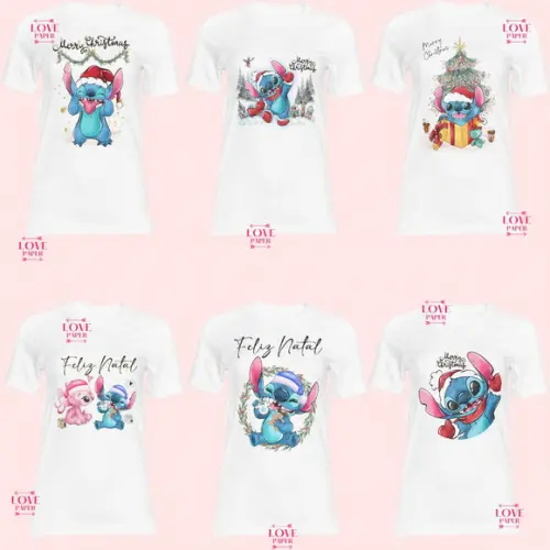 Combo Arte Caneca Camiseta e Bolinha Stitch Natal