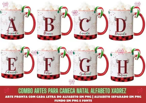 Combo Artes para Caneca Natal Alfabeto Xadrez