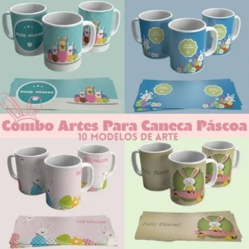 Combo Artes para Canecas Páscoa - Arquivo Digital