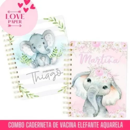 Combo Caderneta de Vacina Elefante Aquarela -arquivo Digital