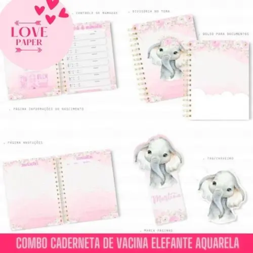 Combo Caderneta de Vacina Elefante Aquarela -arquivo Digital