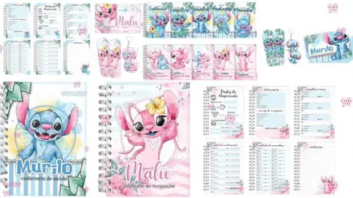 Combo Caderneta e Cartão do Sus Stitch Menina e Menino