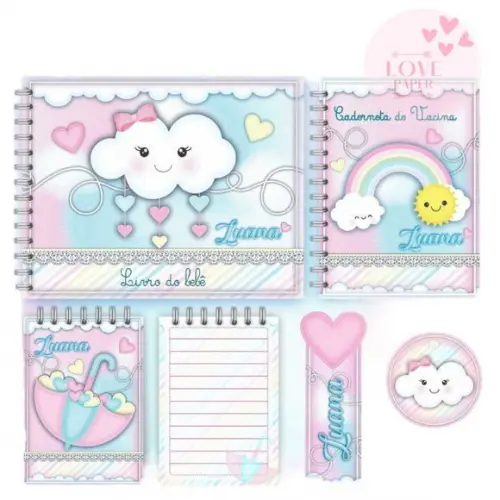 Combo Caderneta e Livro do Bebê Chuva de Amor Menina