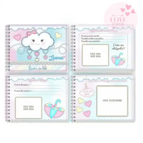 Combo Caderneta e Livro do Bebê Chuva de Amor Menina