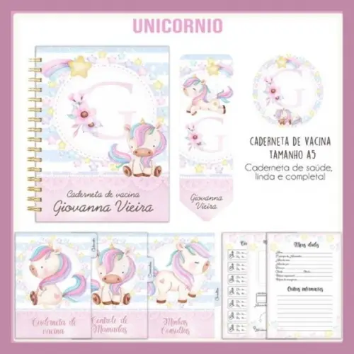 Combo Caderneta e Livro do Bebê Unicórnio - Arquivo Digital