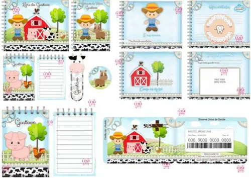 Combo Caderneta e Livro Fazendinha Menino Arquivo Digital