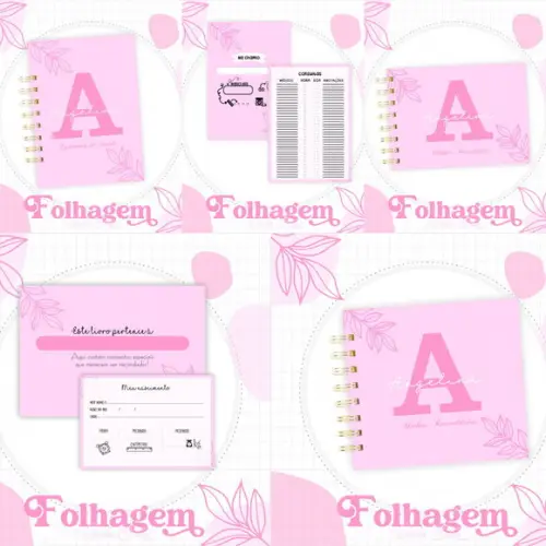 Combo Caderneta e Livro Folhagem Rosa Arquivo Digital