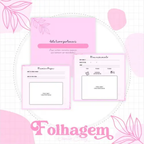 Combo Caderneta e Livro Folhagem Rosa Arquivo Digital