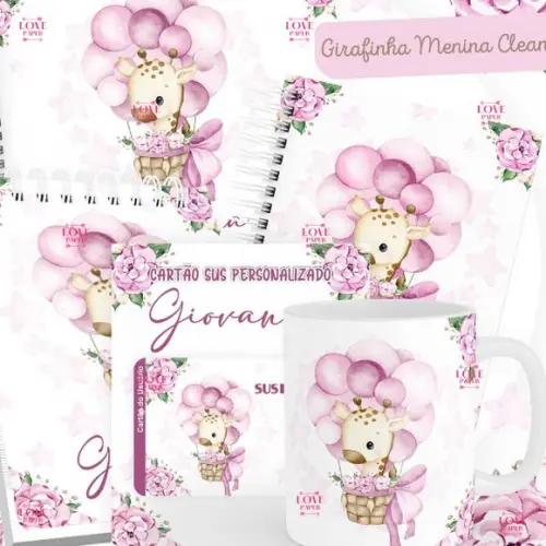 Combo Caderneta e Livro Girafinha Clean Menina Arq Digital