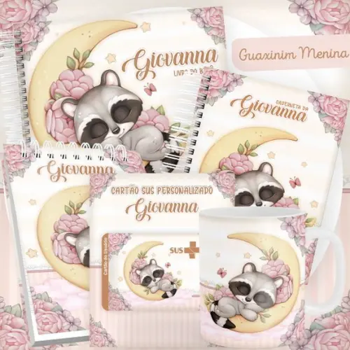 Combo Caderneta e Livro Guaxinim Menina Arquivo Digital