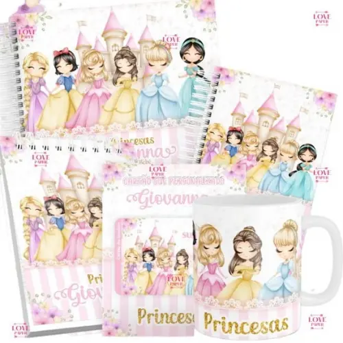 Combo Caderneta e Livro Princesas Aquarela Arquivo Digital