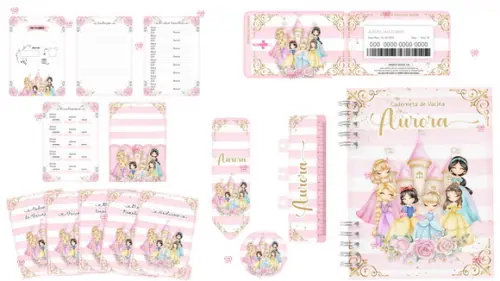 Combo Caderneta e Livro Princesas Cute Arquivo Digital