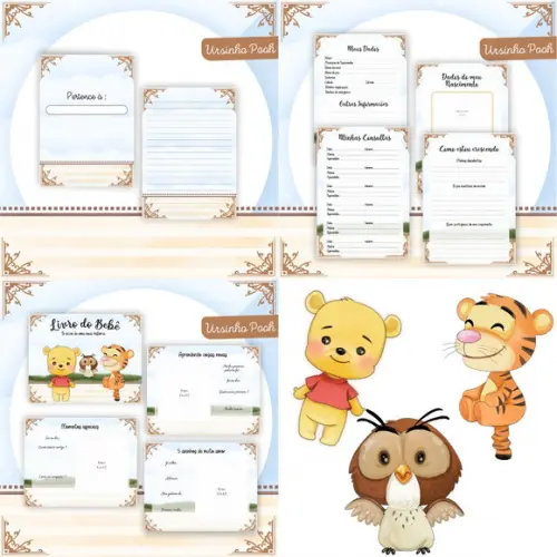 Combo Caderneta e Livro Ursinho Pooh Menino Arquivo Digital