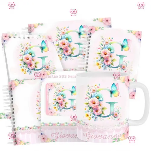 Combo Caderneta e Livros Alfabeto Floral Colorido Arquivo