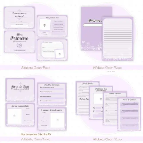 Combo Caderneta e Livros Alfabeto Clean Roxo Arquivo Digital