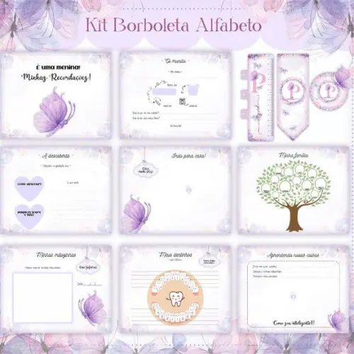 Combo Caderneta e Livros Borboleta Alfabeto Lilás Arquivo