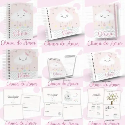 Combo Caderneta e Livros Chuva de Amor Menina Arquivodigital