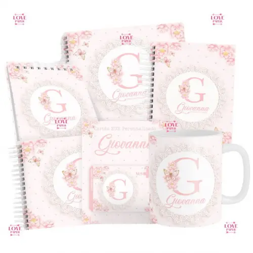 Combo Caderneta e Livros Floral Borboletas Alfabeto Arquivo