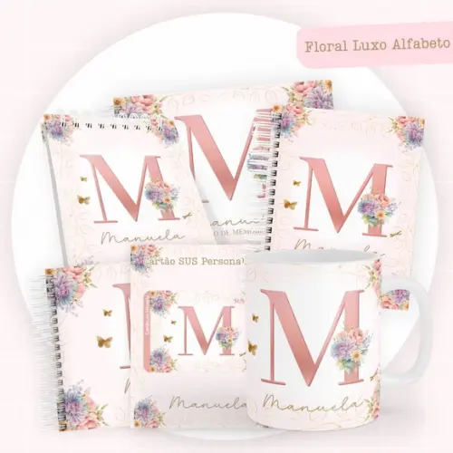 Combo Caderneta e Livros Floral Luxo Alfabeto Arquivodigital