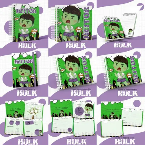 Combo Caderneta e Livros Hulk Cute Arquivo Digital