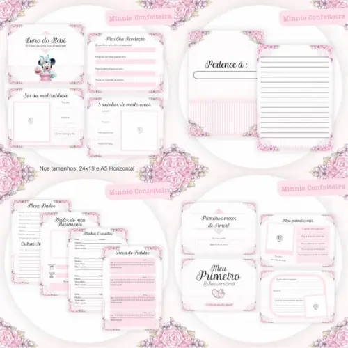 Combo Caderneta e Livros Minnie Confeiteira Arquivo Digital